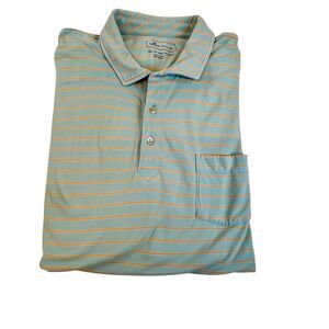 Peter Millar Polo Shirt Men XL Blue Stripe Seaside Wash Short Sleeve Golf Preppy